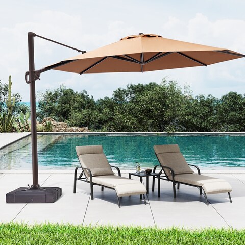 11 Ft Aluminum Round Patio Cantilever Offset Umbrella with Cross Base by Crestlive Products
