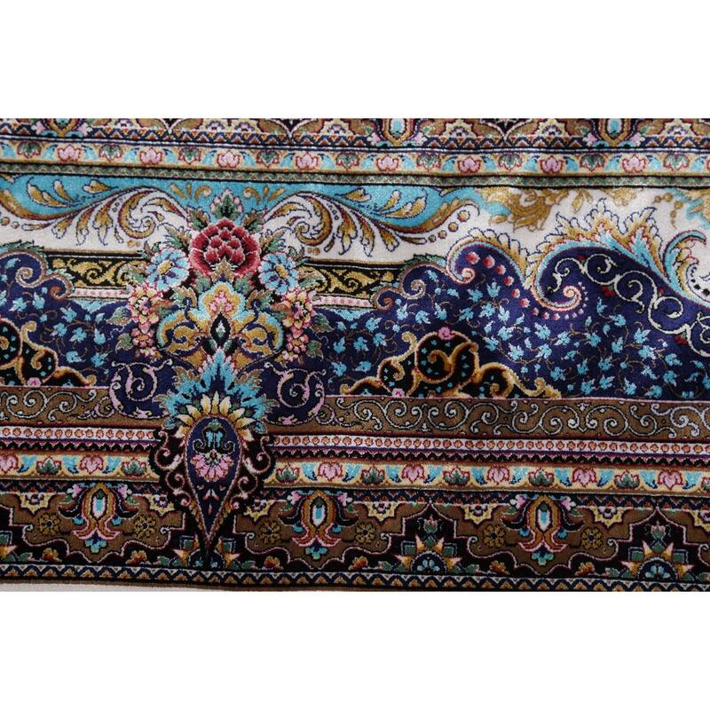Victorian Style Qum Turkish Area Rug Beige Machine Made Carpet - 7'8" x 11'1"