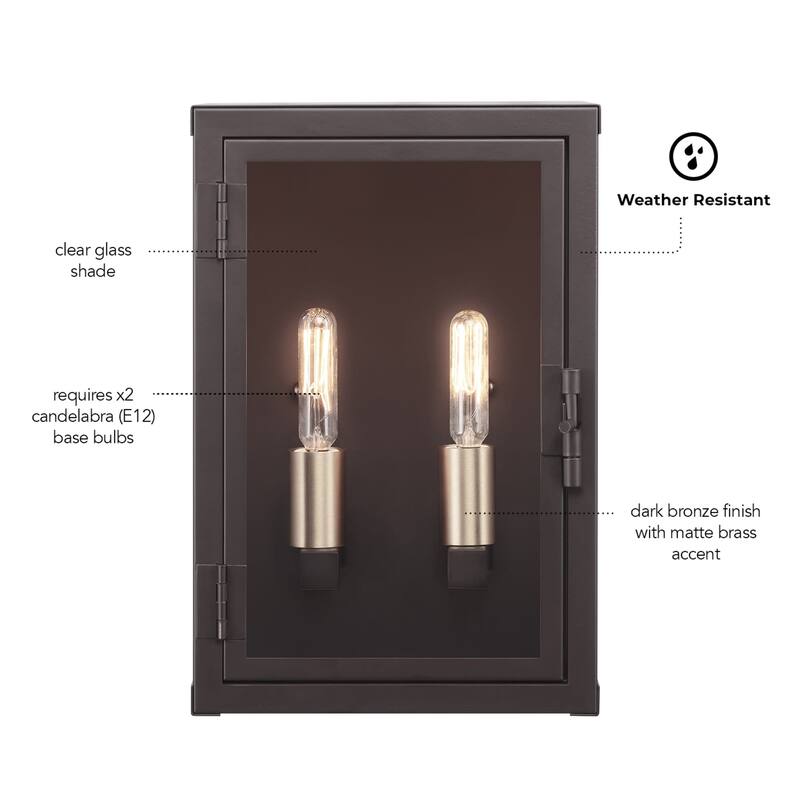 Globe Electric 91009563 2 Light 12" Tall Outdoor Wall Sconce with