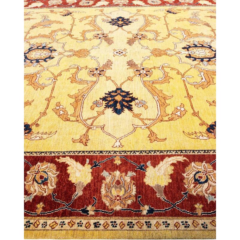 Overton Hand Knotted Wool Vintage Inspired Modern Contemporary Eclectic Yellow Area Rug - 9' 1" x 11' 5"