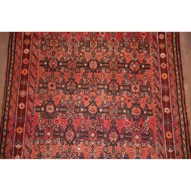 Hand Knotted Oriental 100% Wool Carpet Traditional All-Over Red Mahal Runner Rug - 9' 8'' X 3' 6''