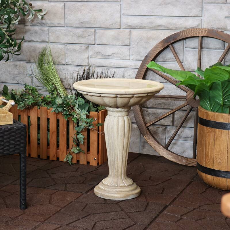 Sunnydaze Grecian Garden Reinforced Concrete Bird Bath - 20.25" H
