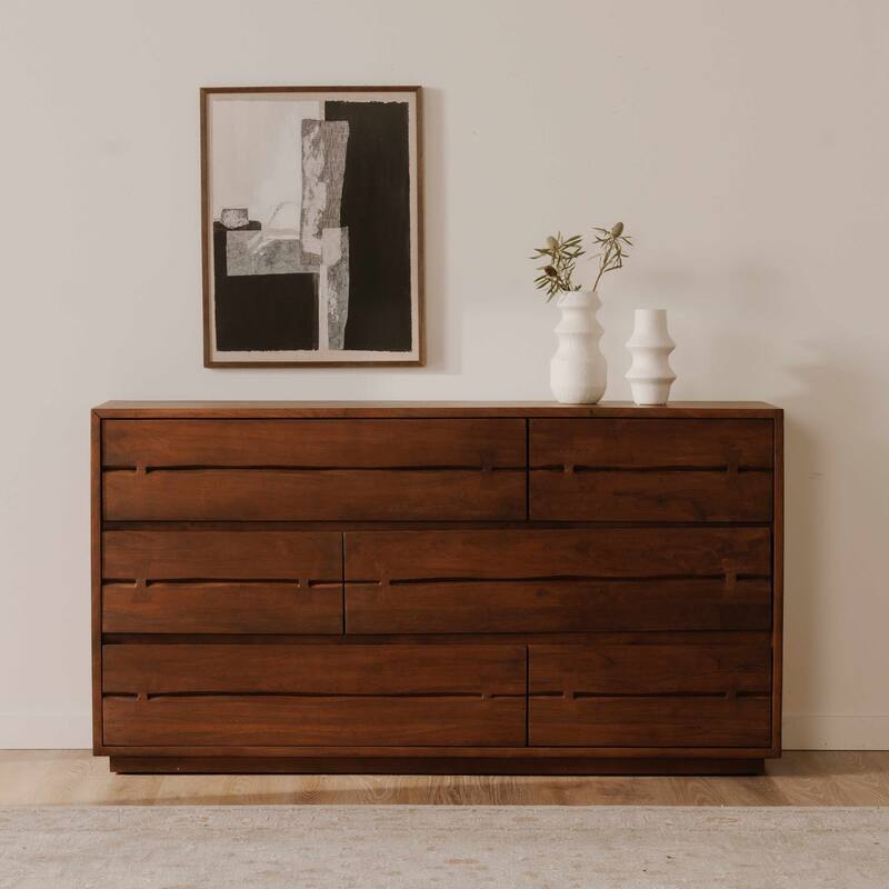 NADAAL STUDIOS Sterling Dresser, Six Drawer Solid Acacia with Live Edge and Butterfly Joinery, Brown