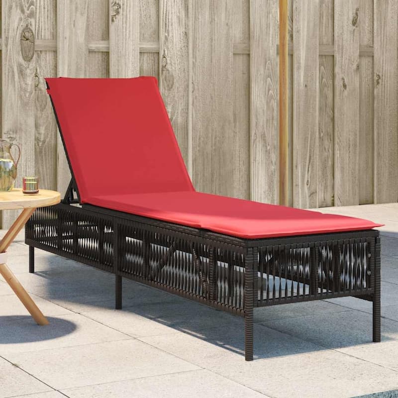 vidaXL Sun Lounger with Cushion Chaise Lounge Poly Rattan Brown/Gray/Black - Brown