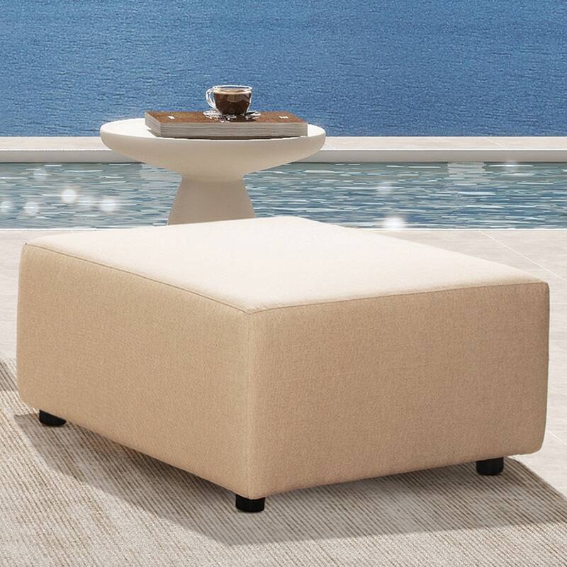 Cleo 30.5" Modular Upholstered Outdoor Patio Ottoman - Almond Beige Axroma Olefin