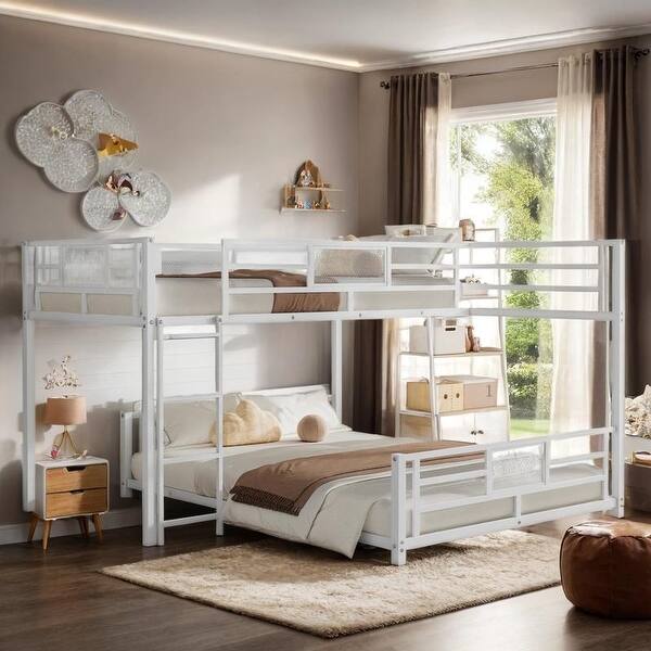 slide 2 of 24, L-shaped Metal Twin over Full Size Bunk Bed White