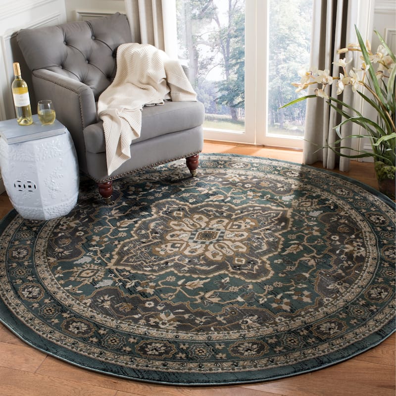SAFAVIEH Lyndhurst Ledja Traditional Oriental Rug - 7' Round - Teal/Grey - Round