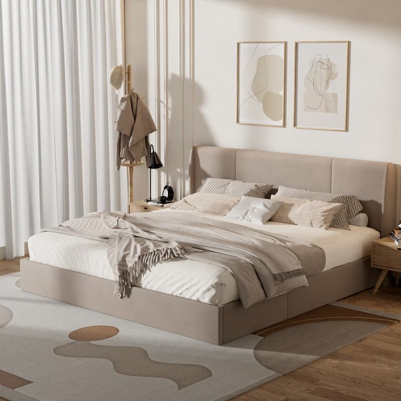 Modern Minimalist Upholstered Storage Bed with Lift-Up Platform
