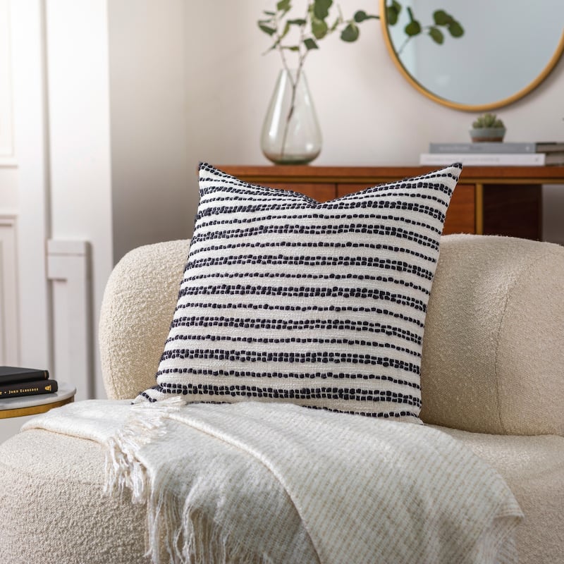 Montoya Embroidered Stripe Coastal Throw Pillow - 22"H x 22"W - Polyester - Dark Blue