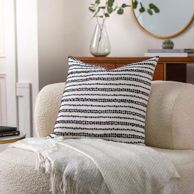 Montoya Embroidered Stripe Coastal Throw Pillow