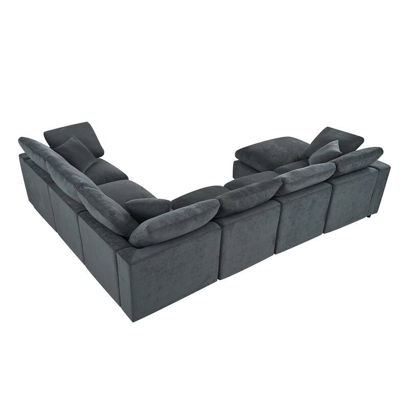 Oversized Modular Sectional Sofa, 7 Seater Corner Sofa, L-Shape Sofa Set with Movable Ottoman, Plush Chenille Fabric Large Sofa