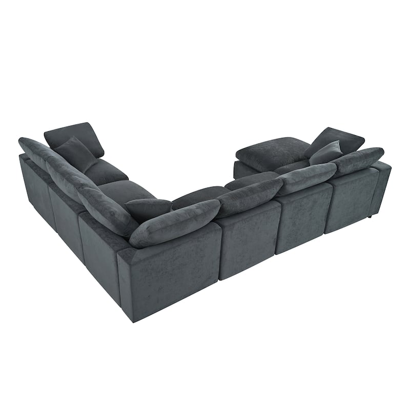 Roomfitters 7-Seater Modular Sectional Sofa with Ottoman, Extra Large L-Shape Chenille Upholstered Couch