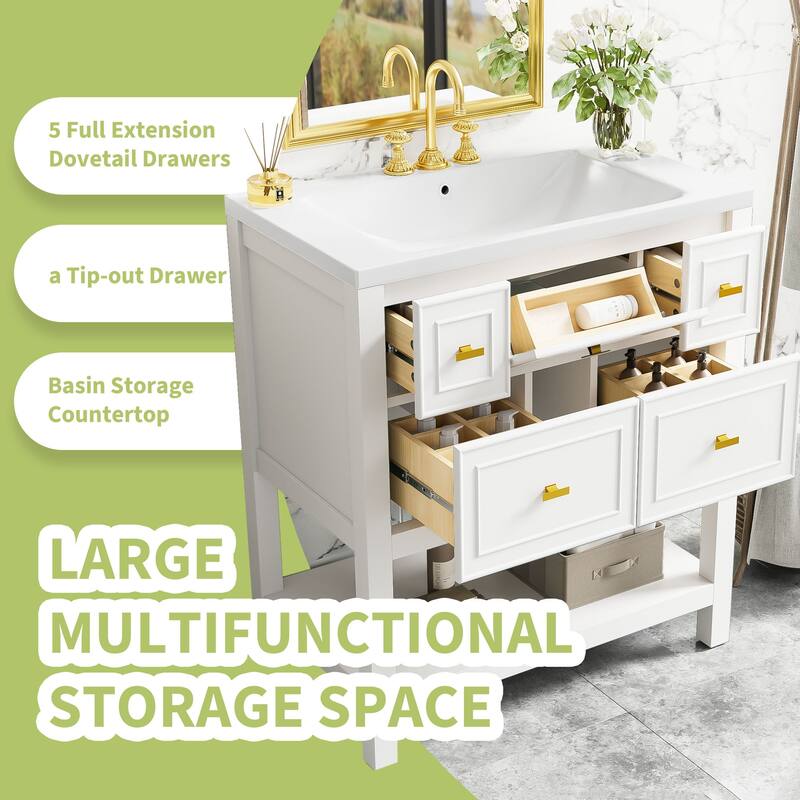 30" Freestanding Bathroom Vanity Set with Integrated Ceramic Sink - 29.56" x 17.79" x 33"