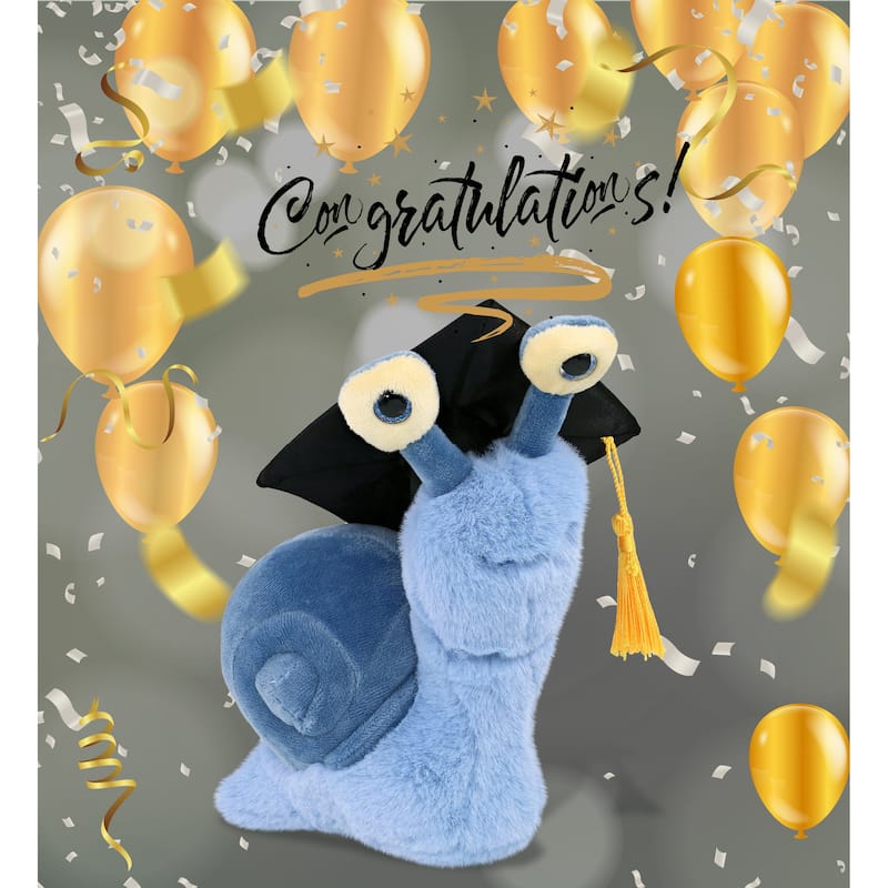 DolliBu Blue Snail Small Graduation Plush Toy with Cap with Tassel - 5.5 inches