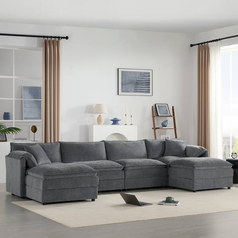 Chenille Modular U-Shaped Sectional Sofa with Removable Ottomans by Harper & Bright Designs - Dark Gray