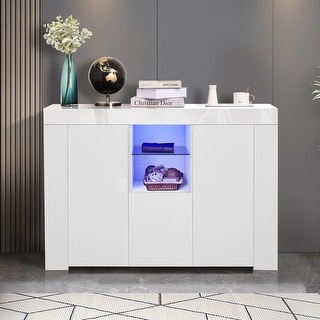 White Black LED High Gloss Sideboards Cabinets & Cupboards with Storage Shelf 