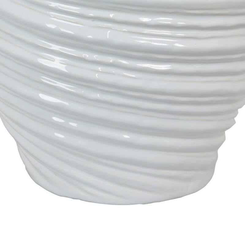 Avery Round Modern Vase, Spiral Turned Design, White Ceramic 17 Inch