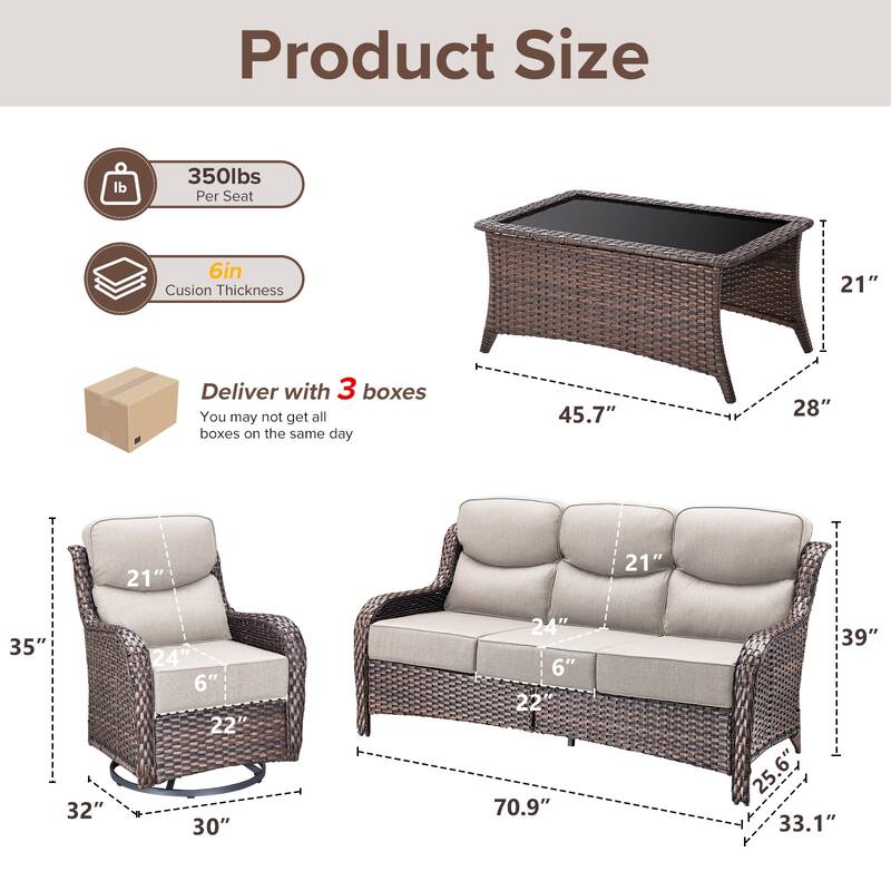 Gymojoy 4-Piece Patio Furniture Set with Swivel Glider Chairs, 6-Inch Ultra-Plush Cushions & Water-Resistant Olefin Fabric