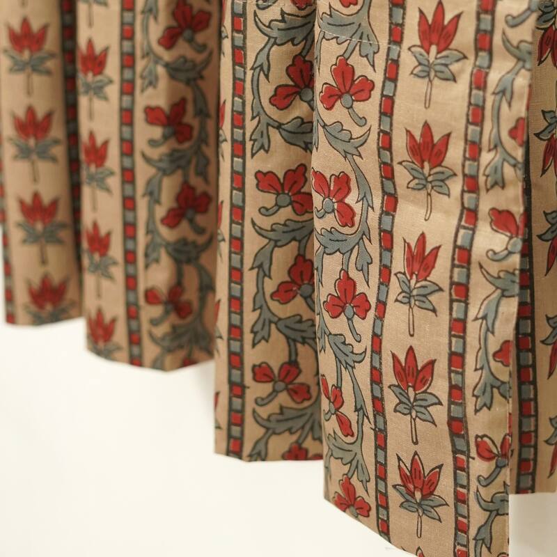 Fabdivine Handmade Block Print Curtain Home Décor, Kitchen Floral Viscose Linen, Soft Hook Drape
