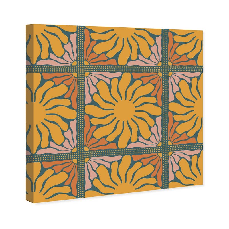 Wynwood Studio Canvas Abstract Sun Floral Divisions Gold and Dark Gold Modern & Contemporary Wall Art Canvas Print