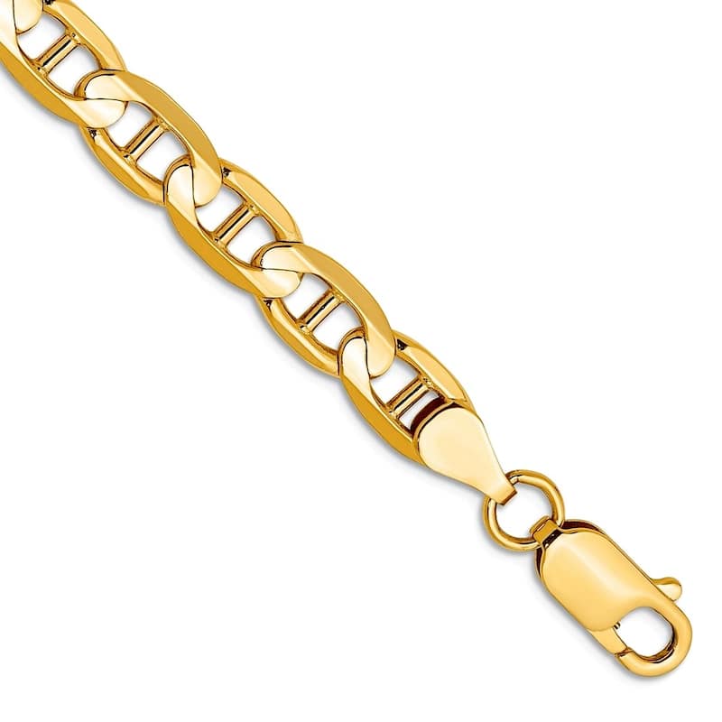 Curata 10k Yellow Gold 7" or 8" Unisex Concave Anchor Chain Bracelet - 2.4mm 3mm 3.75mm 4.5mm 5.25mm 6.25mm - 6.25 mm - 8 Inch