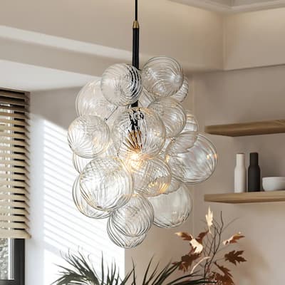 1-Light Modern Cluster Twisted Swirled Clear Glass Globe Bubble Chandelier with 1 Bulb Included