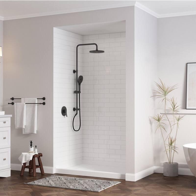 48 in. x 36 in. Elegant White Single Threshold Anti-slip SMC Rectangular Shower Base with Drain and Stainless Steel Drain Cover - White-Left Drain