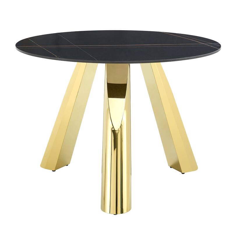 Round Dining Table, Kitchen Table with Stainless Steel Legs, Round Coffee Table Bistro Table for Dining Room