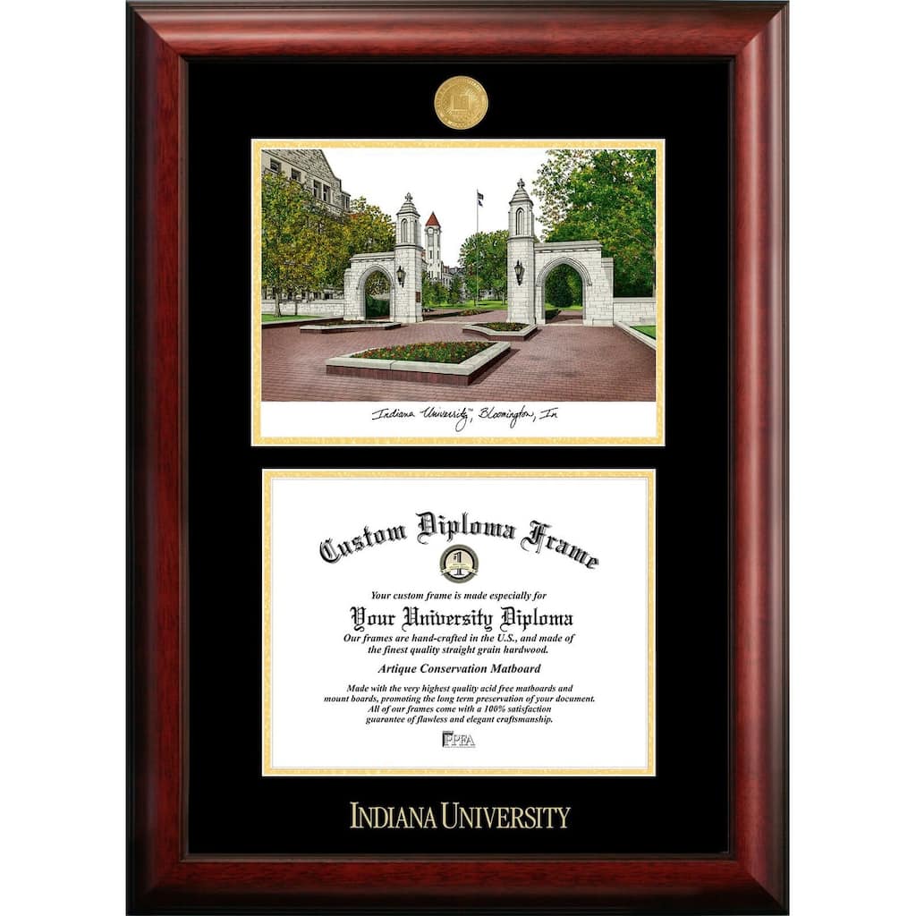 Indiana University, Bloomington 11w x 8.5h Gold Embossed Diploma Frame with Campus Images Lithograph