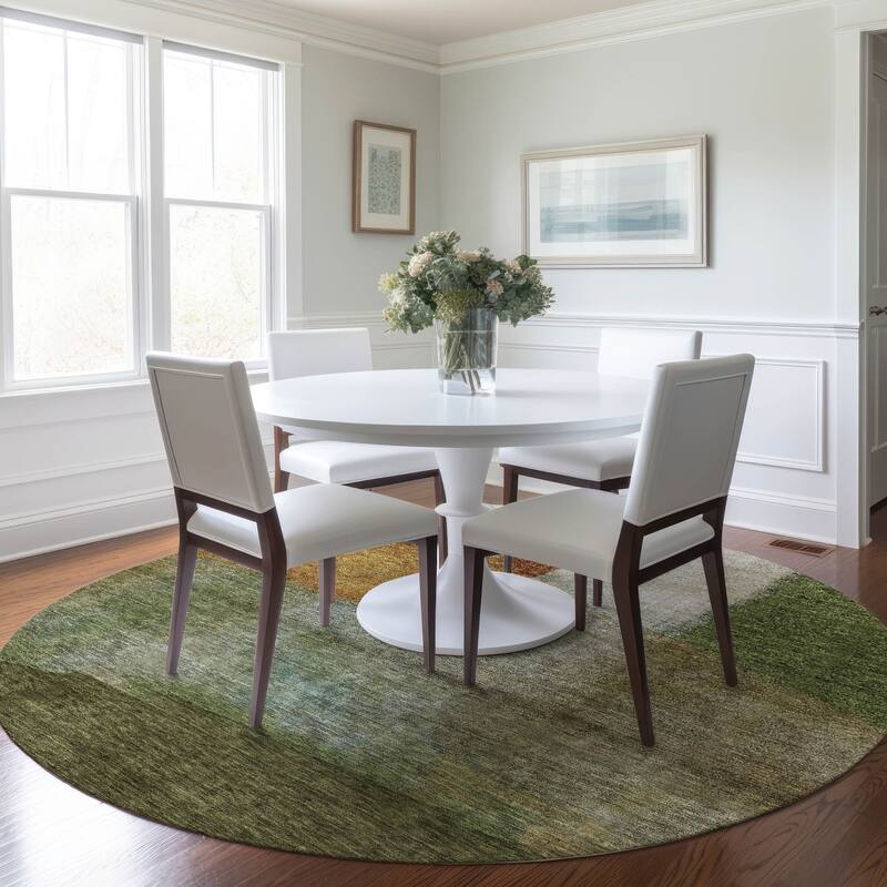 Machine Washable Indoor/ Outdoor Abstract Contemporary Chantille Rug - Green - 8' x 8'