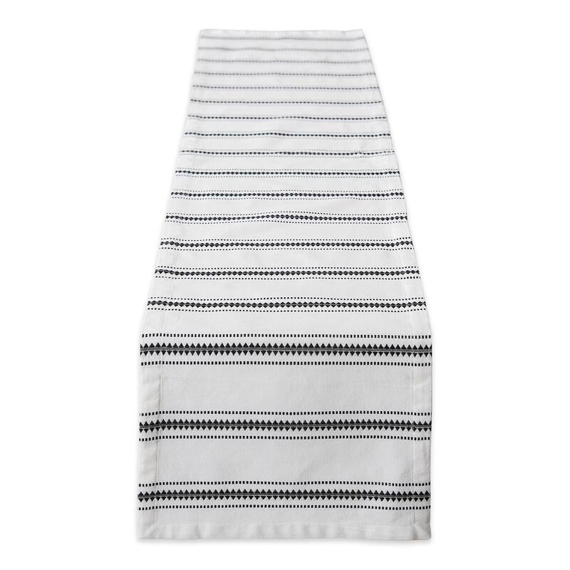 Diamond and Box-Stitched Cotton Table Runner - 72" - White and Black