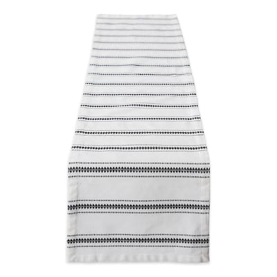 Diamond and Box-Stitched Cotton Table Runner - 72" - White and Black