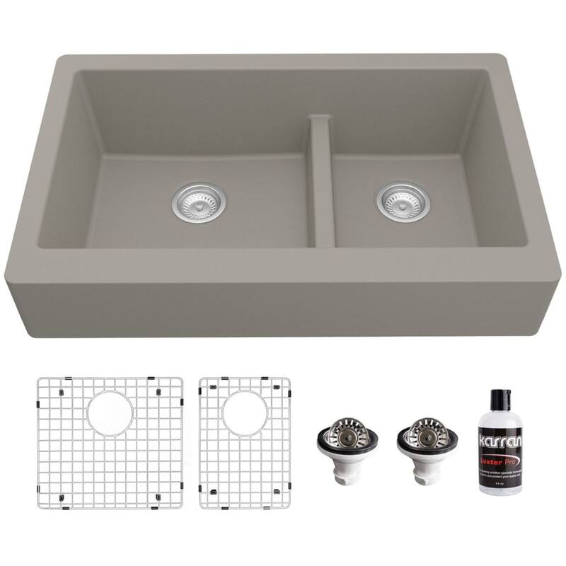 Karran USA QAR-760-PK1 Quartz QAR 34" Farmhouse Double Basin Quartz - Concrete