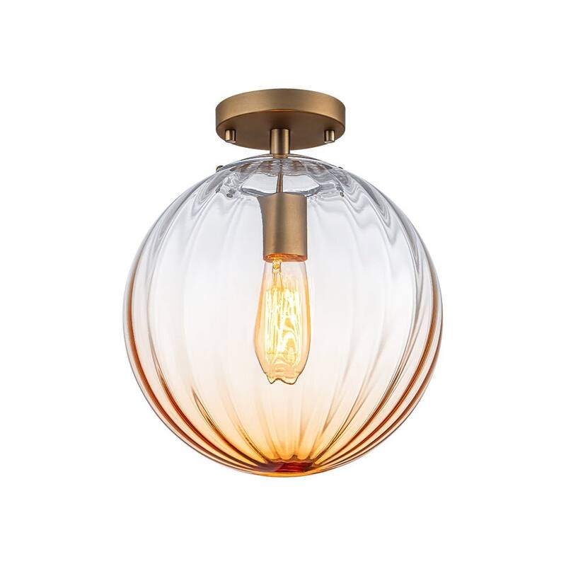 Gradual Colorful Ribbed Glass Globe Single Semi Flush Ceiling Light