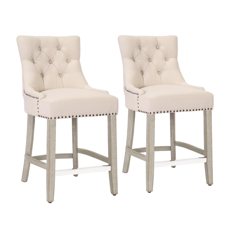 Carter 24" Linen Fabric Tufted Upholstered Counter Stool (Set of 2) - N/A