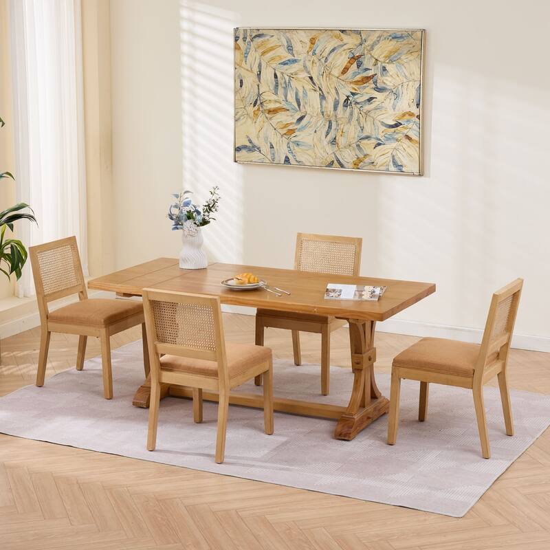 Roomfitters Upholstered Dining Chair Set of 2 with Rattan Back & Wood Legs, Modern Farmhouse Side Chair for Kitchen