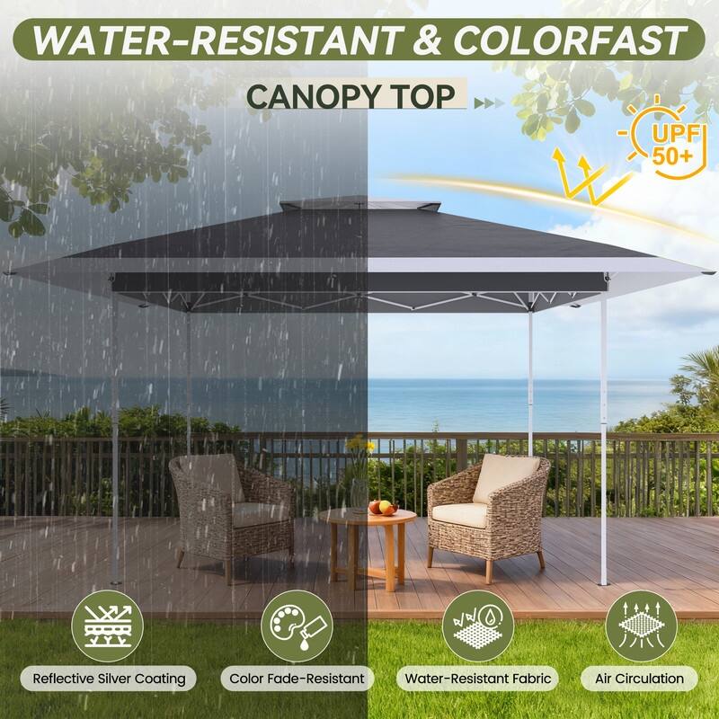 13x13 FT Pop Up Canopy Tent with Netting, UPF 50+ Outdoor Canopy with Automatic Eaves & One-Push Lock, for Patio & Parties