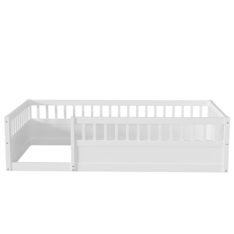 Pine Floor Bed Frame with Fence