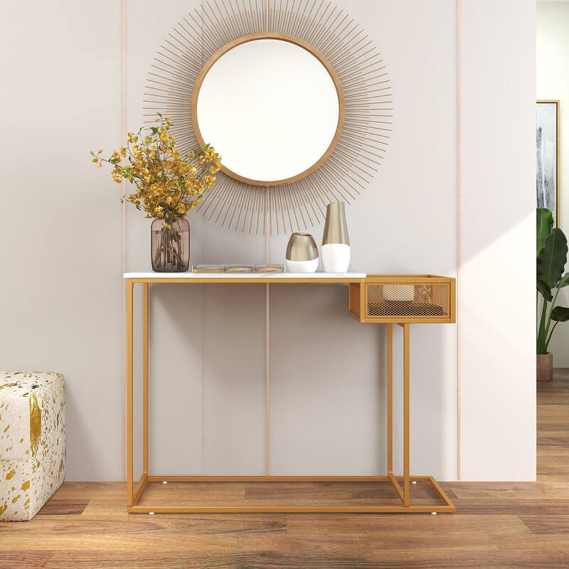 Gymax Console Table Faux Narrow Marble Entryway Sofa Table with