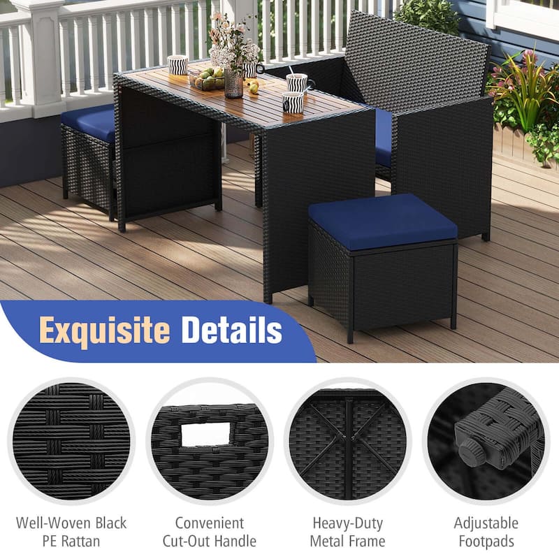 4PCS Rattan Wicker Dining Set Space-Saving Patio Furniture Set
