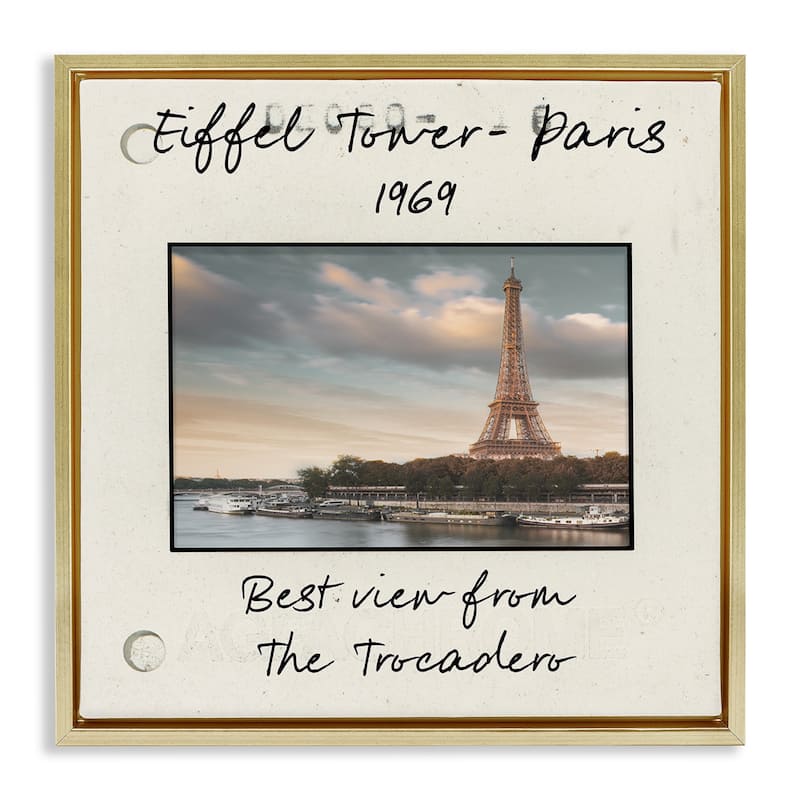 Stupell Vintage Travel Eiffel Tower Framed Floater Canvas Wall Art Design By Danita Delimont - 25 x 25 - Gold