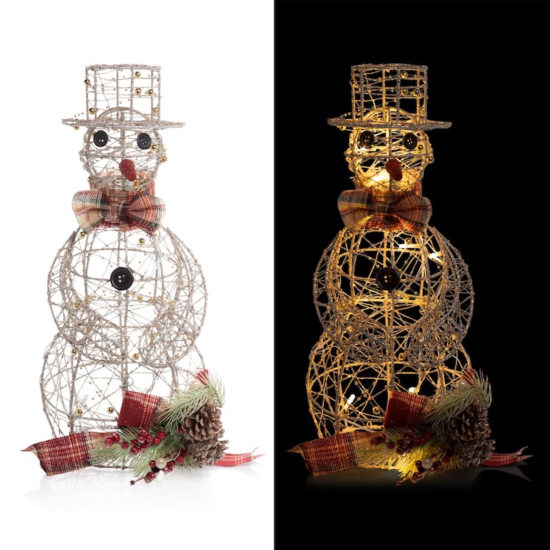 Alpine Corporation Gold Wire Holiday Décor Snowman with Warm White LED Lights