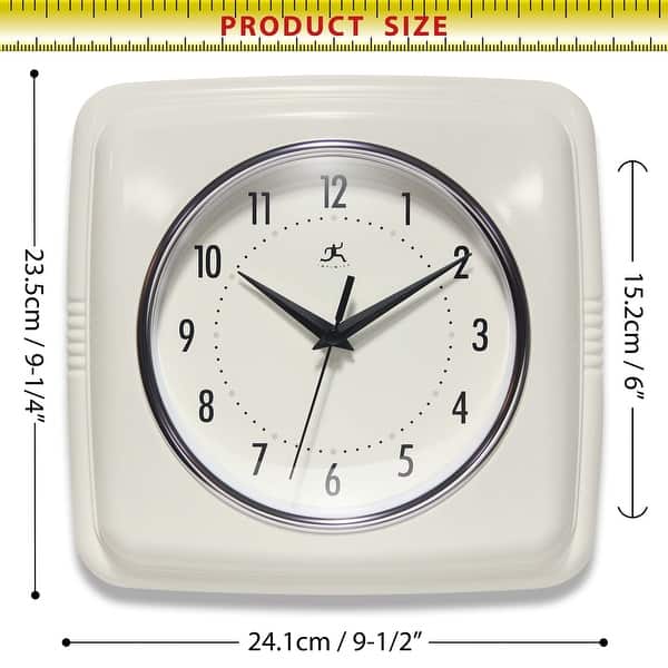 dimension image slide 13 of 22, Infinity Instruments Retro 9.25-inch Square Wall Clock - 9.25 x 1.875 x 9.5