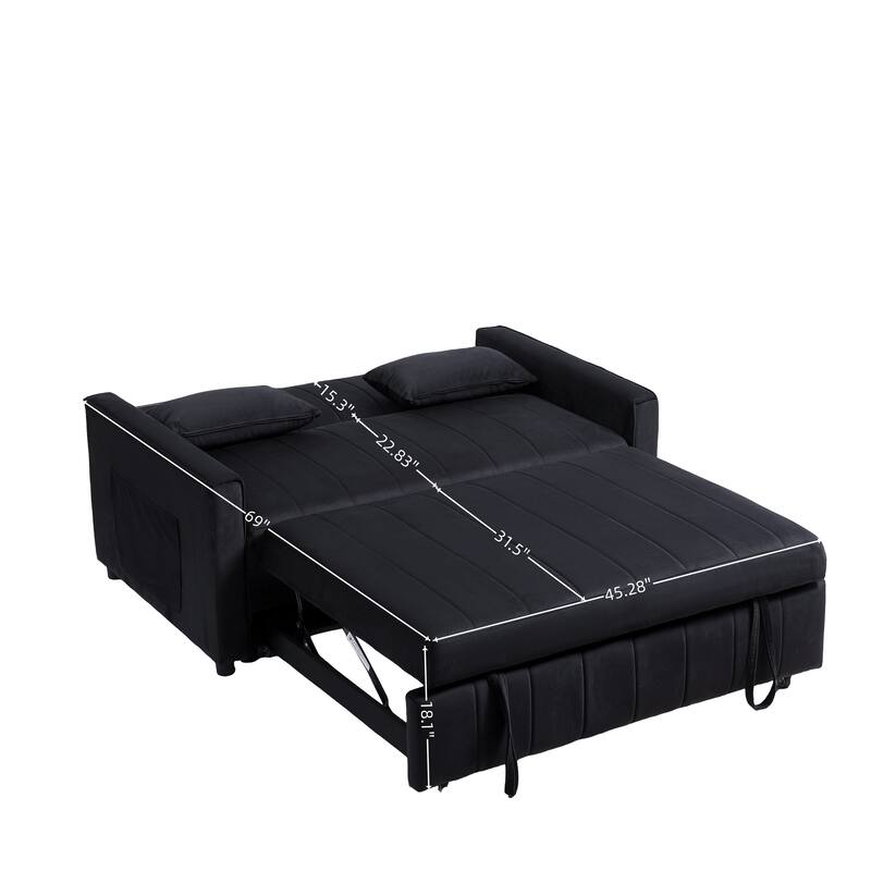 55.91" Velvet 4-Seater Sleeper Sofa with Storage & Adjustable Backrest
