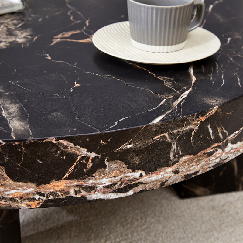 Double-Layer Round Coffee Table, Transparent Glass Top with L-Shaped Legs, Detachable Design Modern Center Table