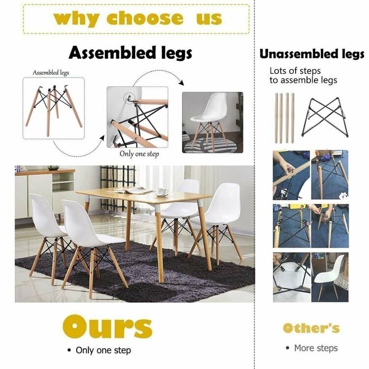 Set of 2 Ergonomic Dining Chairs with Cushion and Sturdy PP Seat and Wooden Frame - 18" x 19" x 33" (W x D x H)