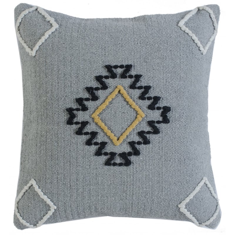 HomeRoots 20" X 20" Gray Black Yellow And Ivory 100% Cotton Geometric Zippered Pillow
