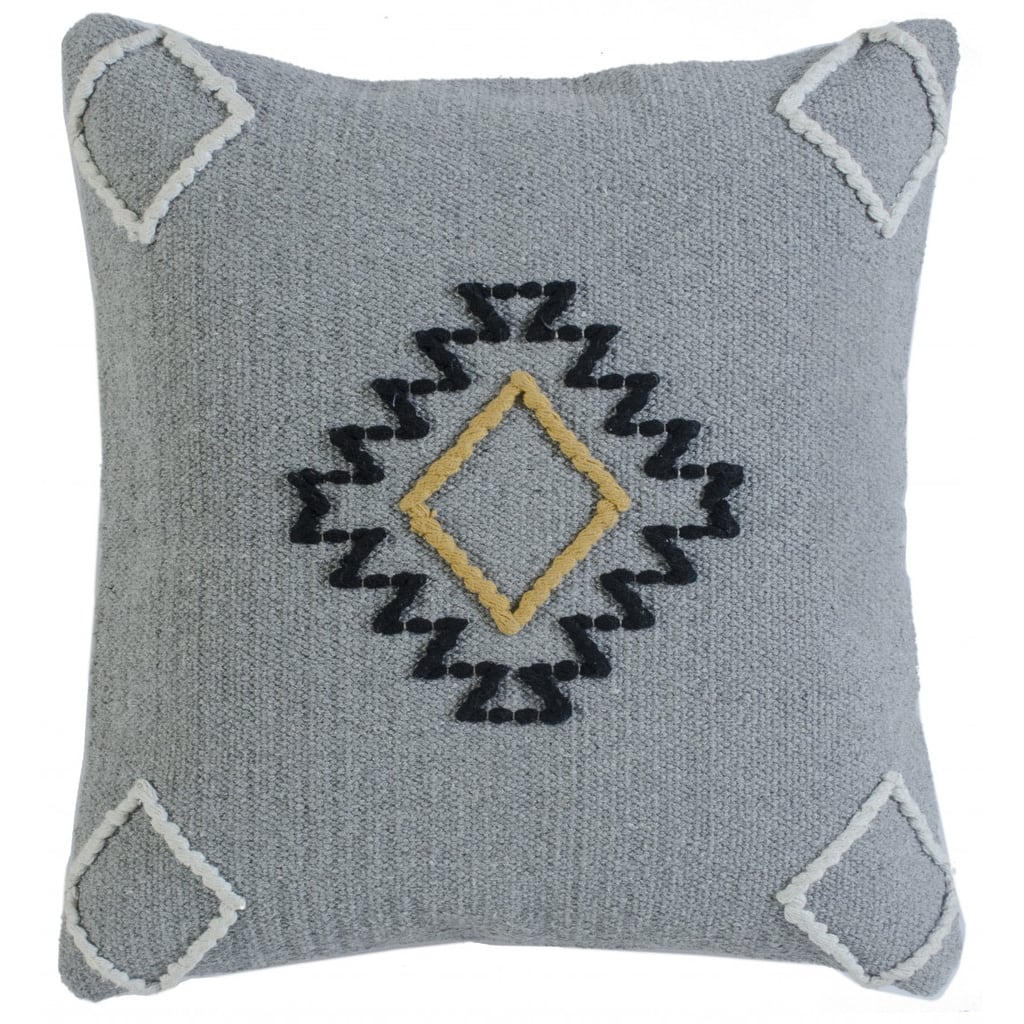 HomeRoots 20" X 20" Gray Black Yellow And Ivory 100% Cotton Geometric Zippered Pillow