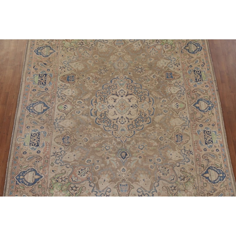 Hand Knotted Oriental 100% Wool Carpet Traditional Floral Brown Kashmar Area Rug - 10' 9'' X 7' 11''