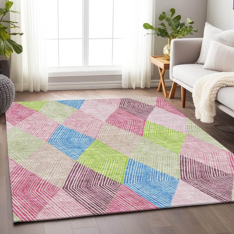Premium Washable Super Soft Modern Fusion Mayfield Rug - Pink - 5' x 7'6"
